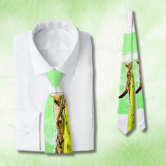 Grönt Praying Mantis Unik Fars dag Slips (For the dad who loves nature and funny ties, a unique gift for Father's Day!)