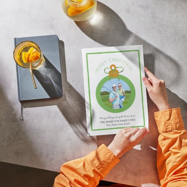 Grönt Preppy Bow Coquette-julfotkort Julkort (Skapare uppladdad)