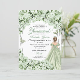 Grönt Princess Dress Butterfly Quinceanera Inbjudningar