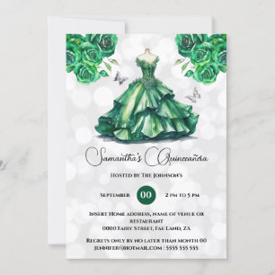 Grönt princess Quinceañera fantasy ballgown ro Inbjudningar