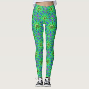 Grönt Psychedelic Starburst Fractal Mönster Leggings