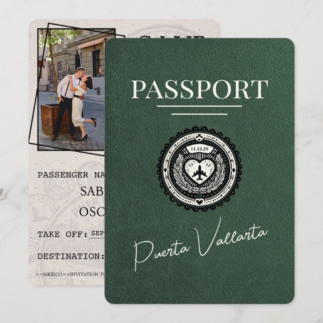 Grönt Puerta Vallarta-pass Spara Datumet (Fram/baksida)