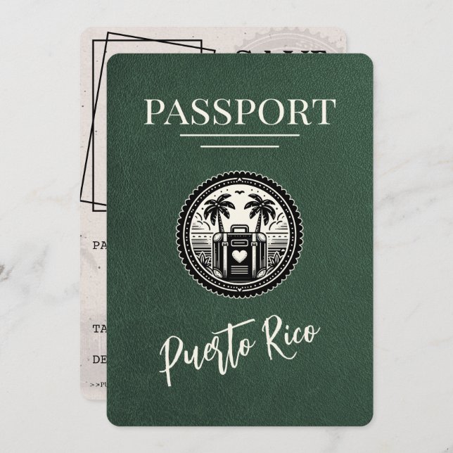 Grönt Puerto Rico Passport Spara Datumet (Fram/baksida)