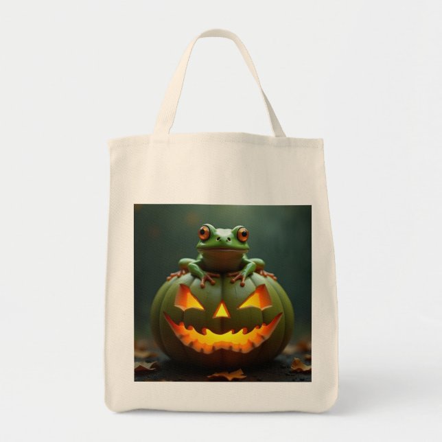 Grönt pumkin halloween tygkasse (Framsidan)