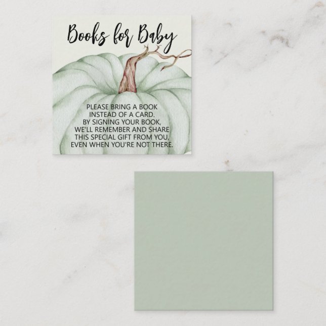 Grönt Pumpkin Baby Shower Bokar för Baby Tilläggskort (Fram/baksida)