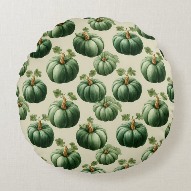 Grönt Pumpkin - Dekorativ kudde för höststartdesig (Framsidan)
