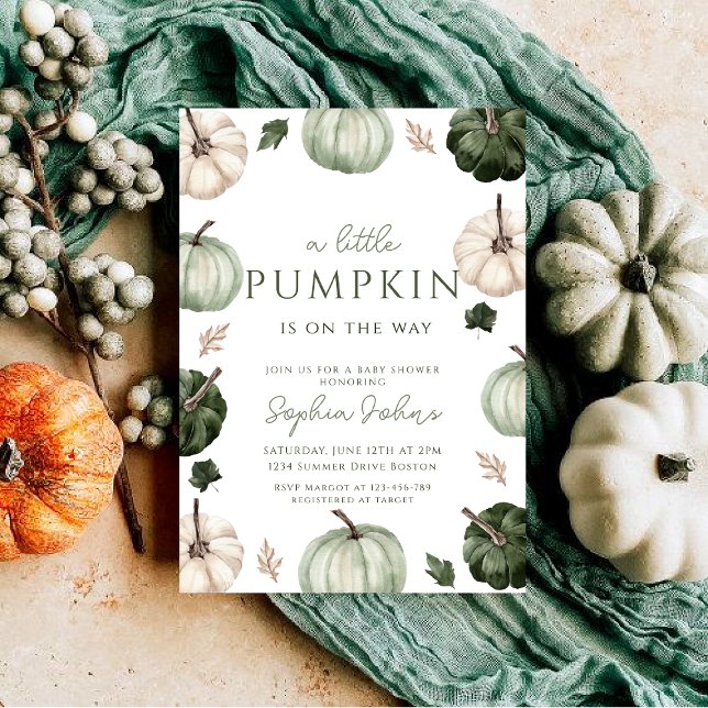Grönt Pumpkin faller Kön Neutral Baby Shower Inbjudningar (Skapare uppladdad)