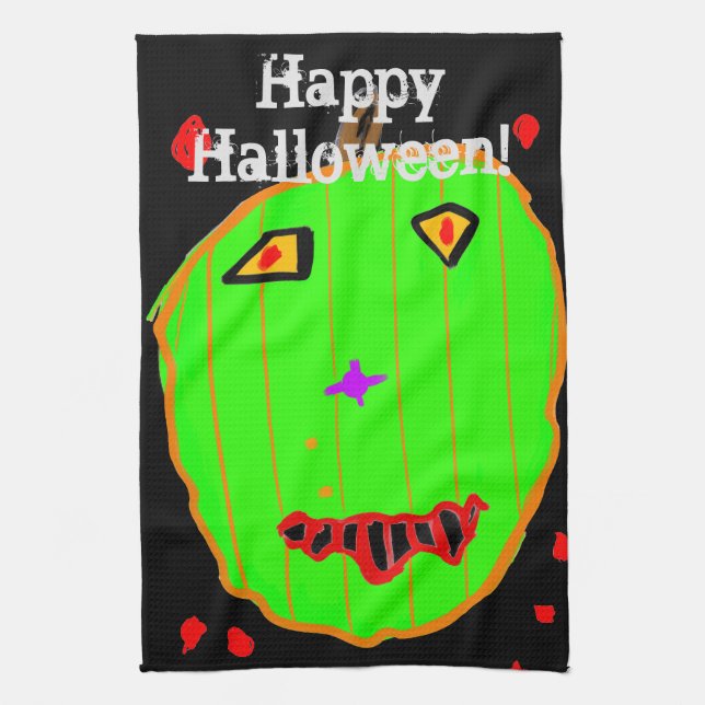 Grönt Pumpkin Zombie Halloween Kitchen Towels Kökshandduk (Vertikal)
