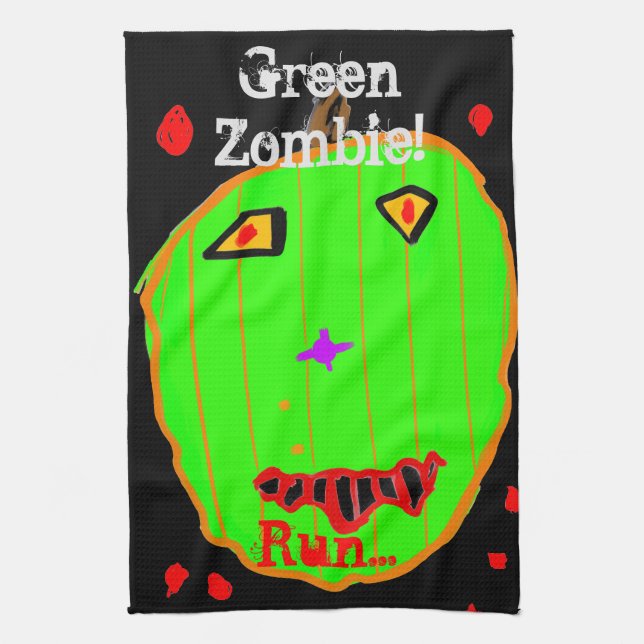 Grönt Pumpkin Zombie Springa Halloween Kitchen Tow Kökshandduk (Vertikal)
