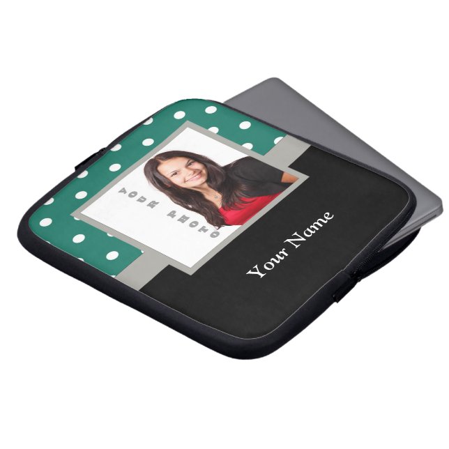 Grönt-punktfotomall för polka laptop fodral (Framsida topp)