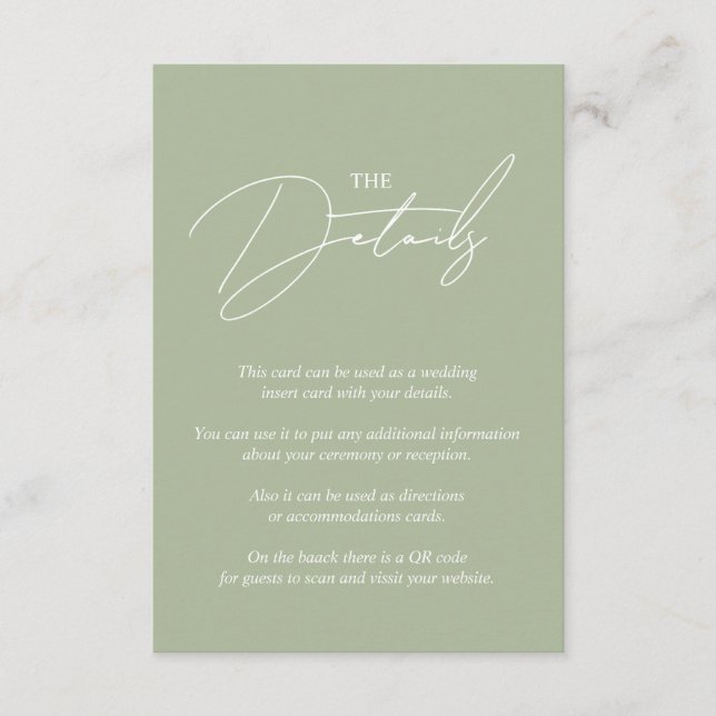 Grönt QR bröllop för kalligrafi av skript Tilläggskort (Framsida)