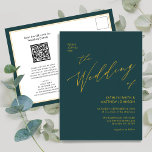Grönt QR-kod allt i ett Guld-skript Bröllop Inbjudan Vykort<br><div class="desc">Grönt Modern QR-kod för Guld i ett minimalistiskt bröllopsinbjudningskort. Fira din speciella dag med den här eleganten och ett vackert bröllopskort för att passa ditt speciella tillfälle. Alla texterna är i förväg ordnade så att du enkelt och snabbt kan anpassa dig med dina egna detaljer. Om du behöver anpassa eller...</div>
