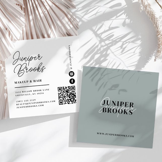 Grönt QR-kod för minimalistisk elegant Fyrkantigt Visitkort (Skapare uppladdad)