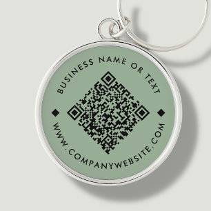 Grönt QR-kodnyckelkedja för Business Anpassnings Rund Silverfärgad Nyckelring