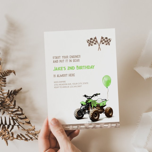 Grönt Quad Bike 2:a födelsedagsinbjudan Inbjudningar (Skapare uppladdad)