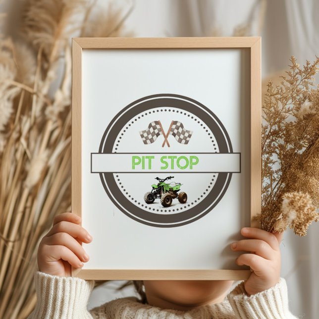 Grönt Quad Bike Pit Stop Birthday-tecken Poster (Skapare uppladdad)