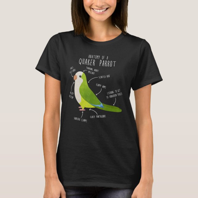 Grönt Quaker Parrot Anatomy, Cute Funny Pet Munk B T Shirt (Framsida)