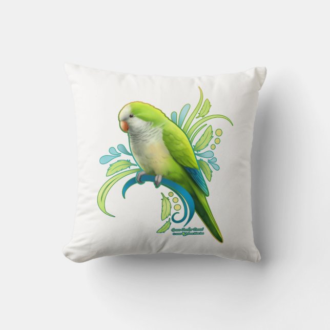 Grönt Quaker Parrot Pillow Kudde (Framsida)