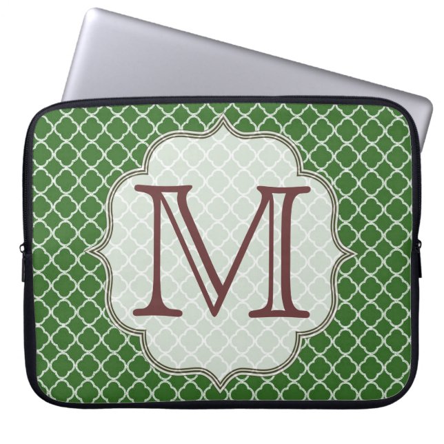 Grönt Quarterfoil Latti Monogram 15-tums bärbar da Laptop Fodral (Framsidan)