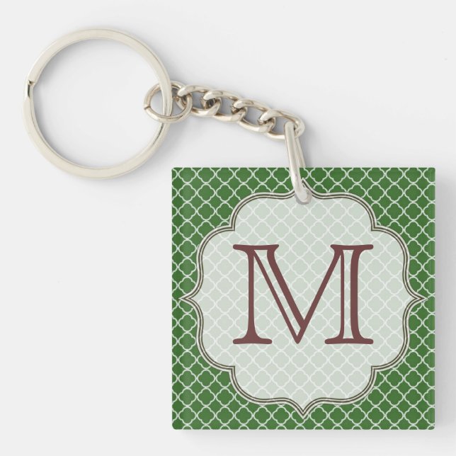 Grönt Quarterfoil Latti Monogram Initial Nyckelrin (Framsidan)