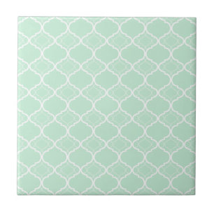 Grönt Quatrefoil för Mint geometriskt mönster Kakelplatta