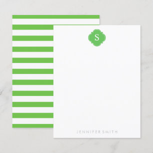 Grönt Quatrefoil Monogram och Rand Note Cards Inbjudningar