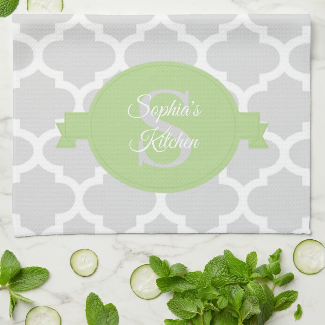 Grönt Quatrefoil Personlig Kitchen Towel Kökshandduk (Vikta)