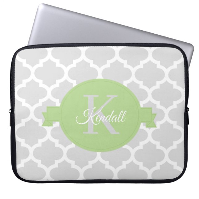 Grönt Quatrefoil Personlig Laptop sleeve (Framsidan)