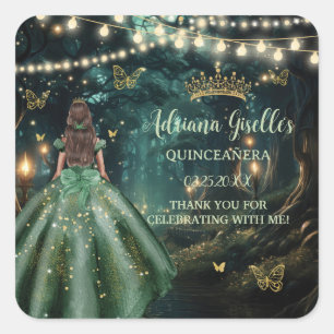 Grönt Quinceañera (skogen Emerald ) Fyrkantigt Klistermärke