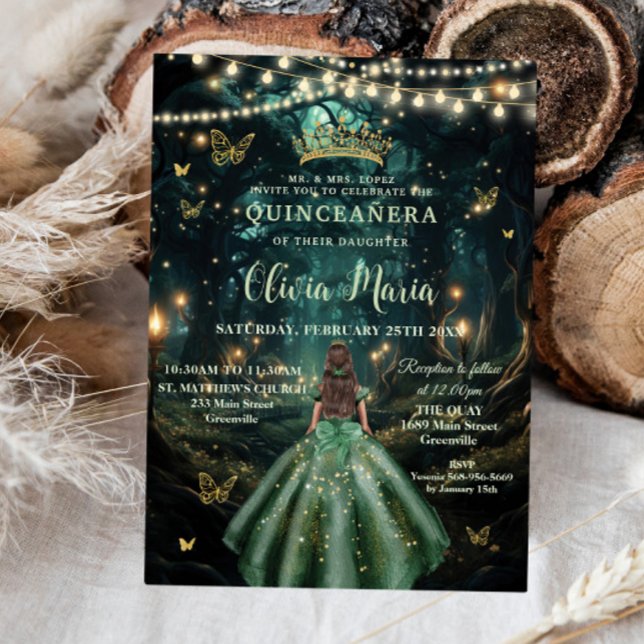 Grönt Quinceañera (skogen Emerald ) Inbjudningar (Skapare uppladdad)
