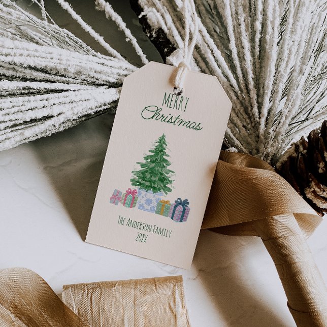 Grönt Quirky Colorful Julklapp Träd Presentetikett (Skapare uppladdad)