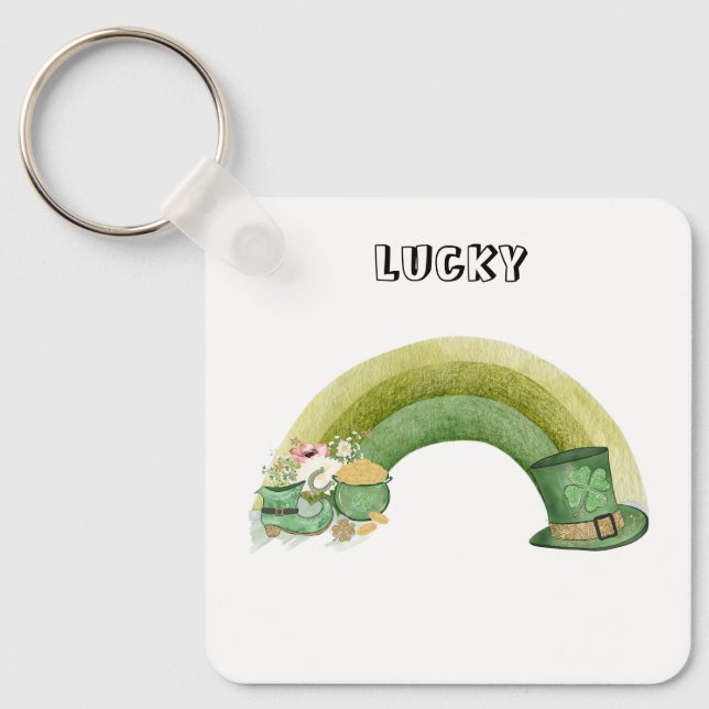 Grönt, rå regnbåge party patricks dag nyckelring (Framsida)