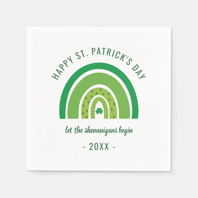 Grönt Rainbow Irish Shamrock Lycklig St patricks d Pappersservett (Framsidan)