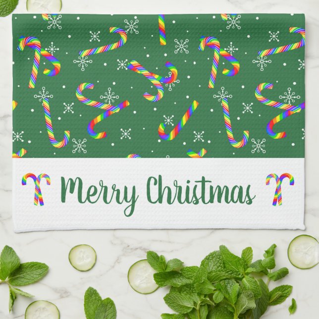 Grönt Rainbow Polkagrisars jul Kitchen Towel Kökshandduk (Vikta)
