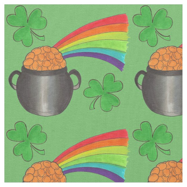 Grönt Rainbow Shamrock Saint patrick's day Roligt Tyg (Närbild)