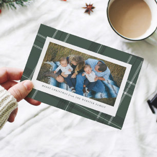 Grönt ram ett fotokort med helgdag julkort