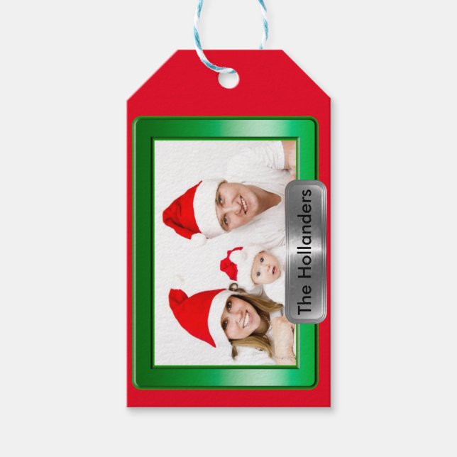 Grönt Ram med foto och text Presentetikett (Framsidan)
