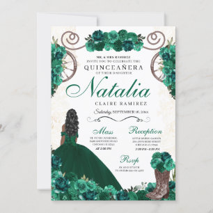 Grönt Ranchero Princess Dress Quinceanera Inbjudningar