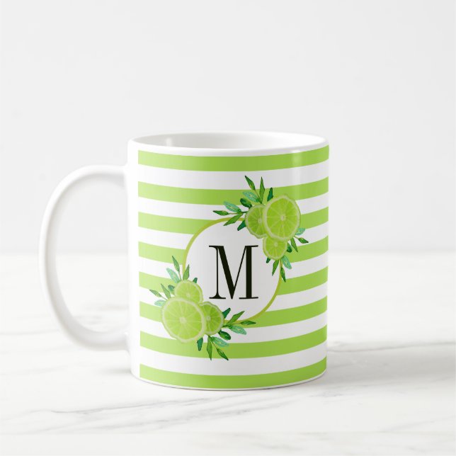 Grönt Rand Citrus Fruit Slices Monogram Kaffemugg (Vänster)