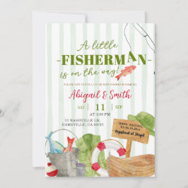 Grönt Rand Fall Boy Fishing Baby Shower Inbjudningar