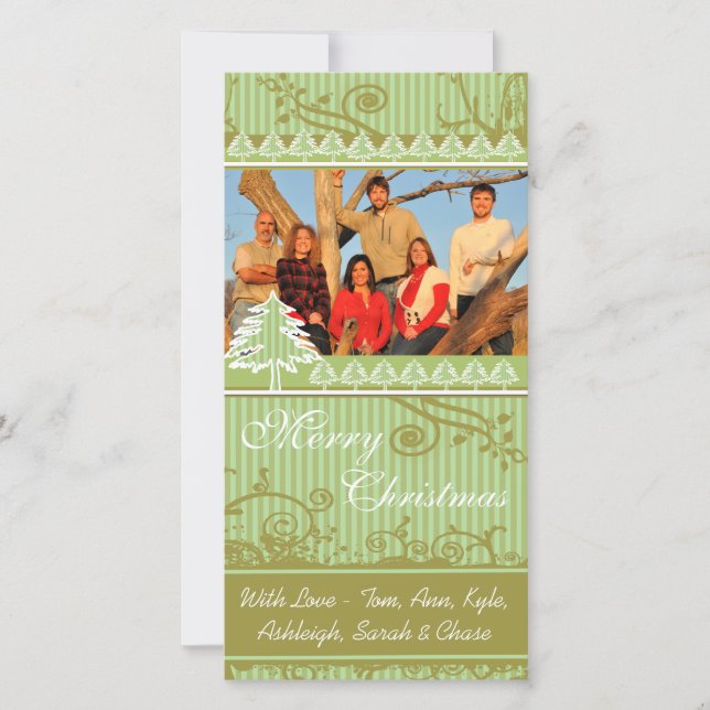 Grönt Rand Gräs Swirl Helgdag Family Bilder Julkort (Framsida)