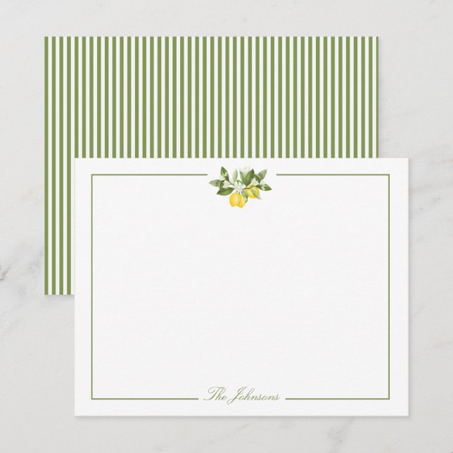 Grönt Rand Lemon Gren Personlig Stationery Anteckningskort (Fram/baksida)