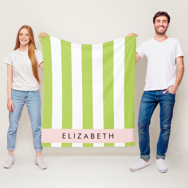 Grönt Rand, Linjer, stripe Mönster, ditt namn Fleecefilt (På plats)