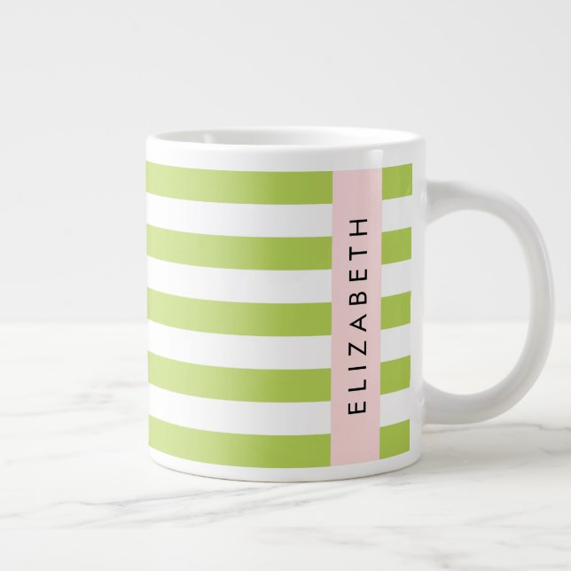 Grönt Rand, Linjer, stripe Mönster, ditt namn Jumbo Mugg (Höger)