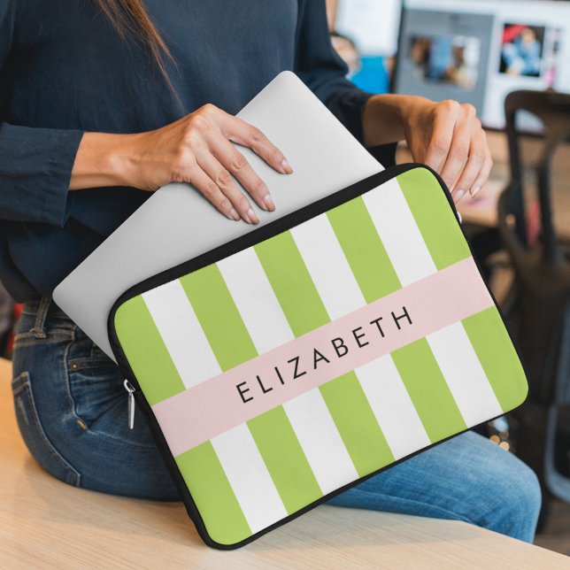 Grönt Rand, Linjer, stripe Mönster, ditt namn Laptop Fodral (Skapare uppladdad)
