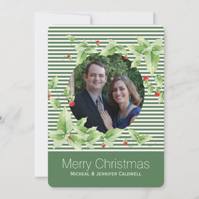 Grönt Rand och Holly Photo Helgdag Card Julkort (Framsida)