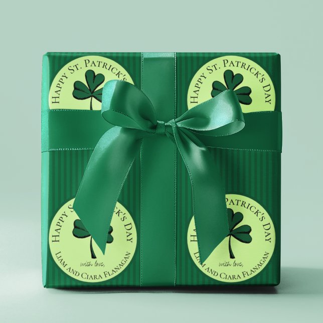 Grönt Rand St patrick's day Lucky Klöver Lycklig Presentpapper (Happy St Patrick's Day Green Striped Pattern with Lucky Green Clover and Editable Texts)