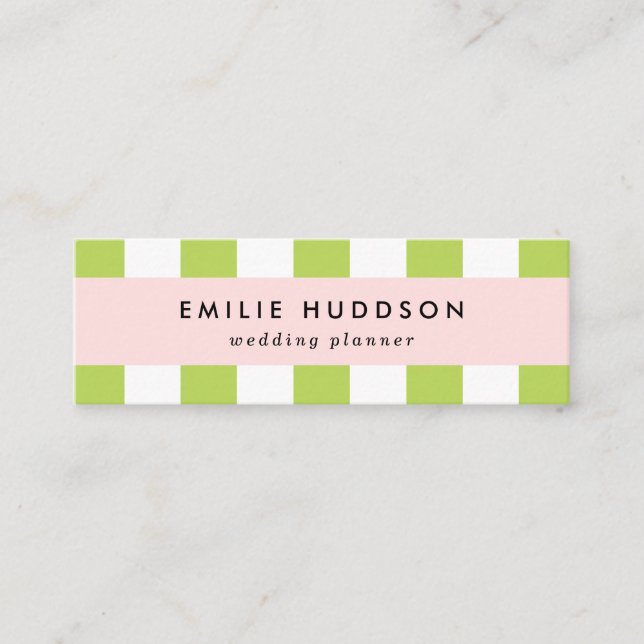 Grönt Rand, Vita Rand, Stripe Mönster Mini Visitkort (Framsida)