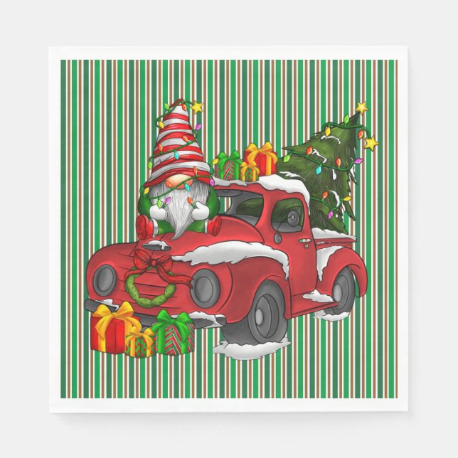 Grönt Randig julklapp Pappersservett (Framsidan)