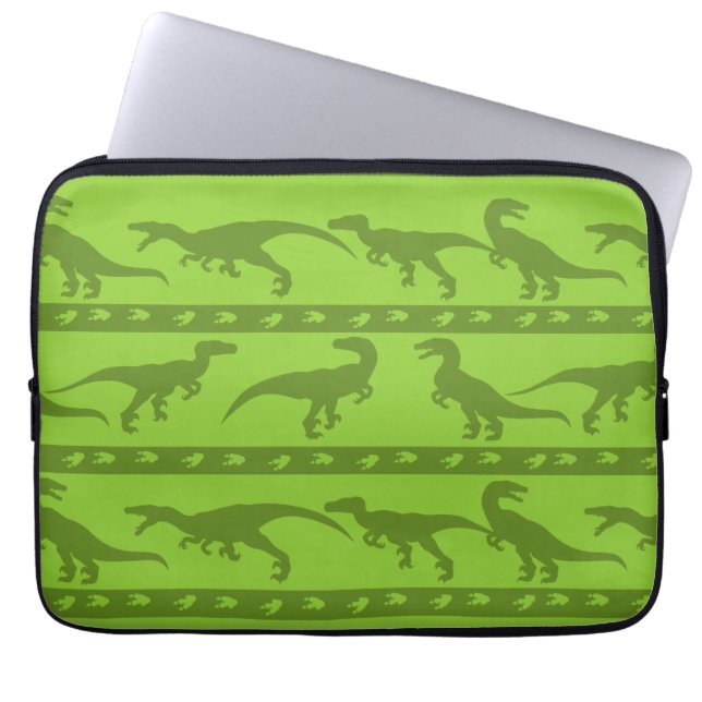Grönt Raptor Mönster Laptop Fodral (Framsidan)